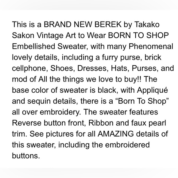 💐NEW👜Berek “Born to Shop” Embellished Cardigan Sweater Size L👒 - Picture 3 of 16